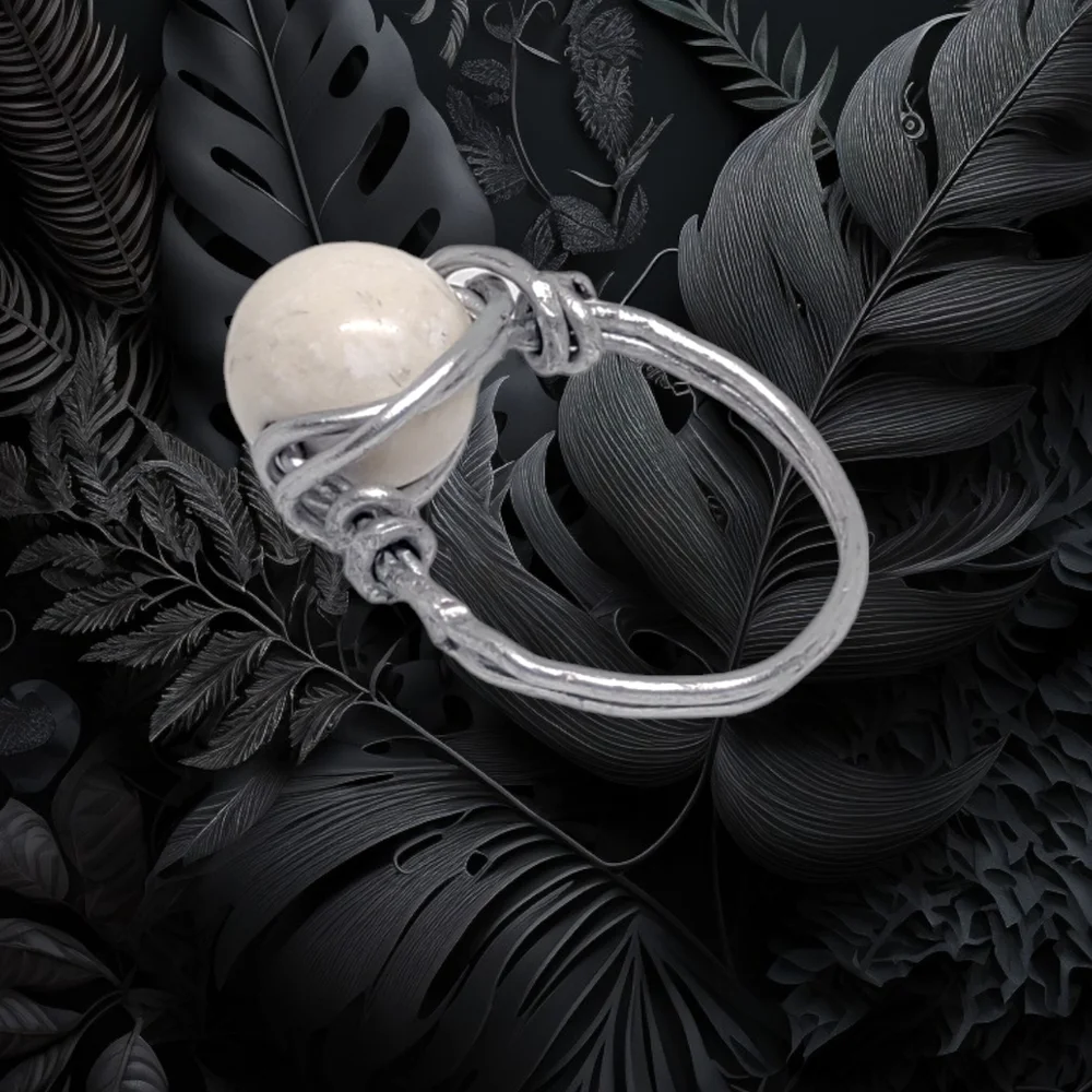 Hand Wired Ring with White Italian Wood Center Stone